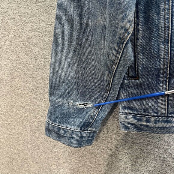 Mecca Jeans Co Denim Jacket Womens Medium Blue Button Up Distressed Faded - Picture 6 of 14